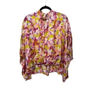 Tyche Mock Neck Blouse Pink Small Oversized Dolman Style